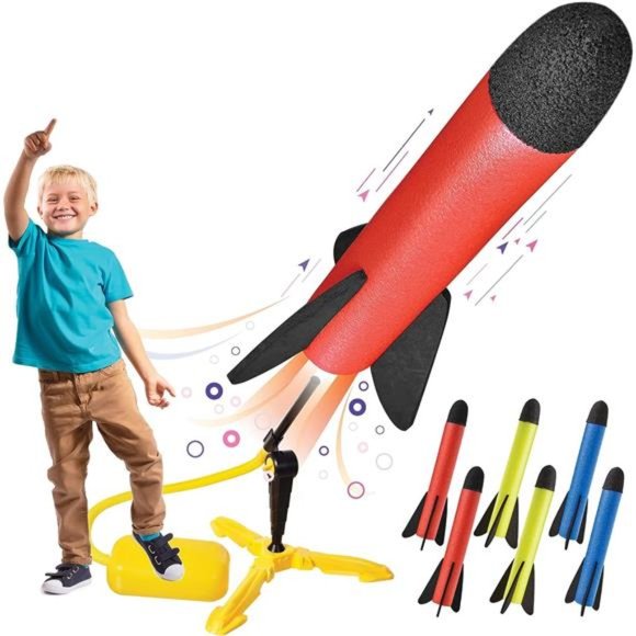 Toy Rocket Launcher for kids – Shoots Up to 100 Feet – 6 Colorful Foam Rockets - Picture 1 of 7